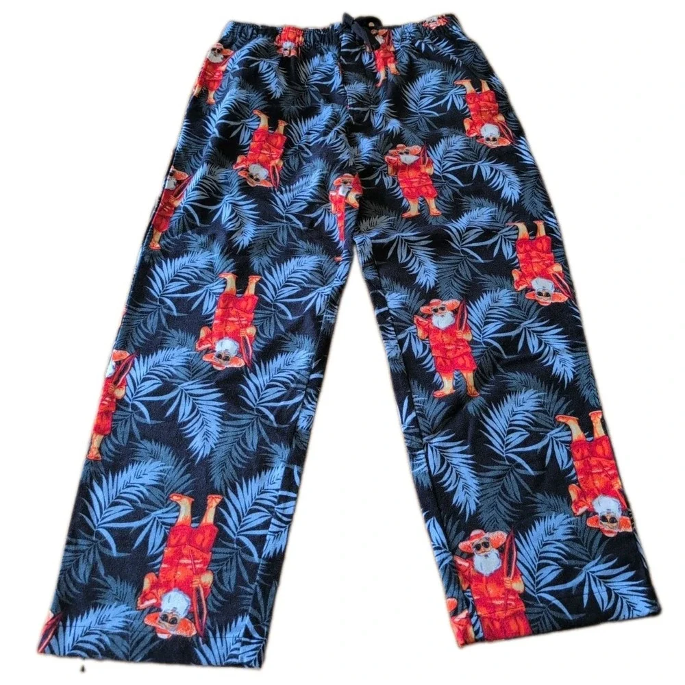 Varsity Sleepwear Mens Large Flannel Pajama Pants Surfing Santa Tropical Holiday